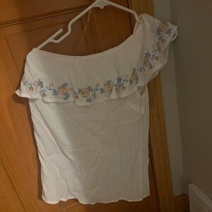 Off the shoulder dressy top with embroidered flowers